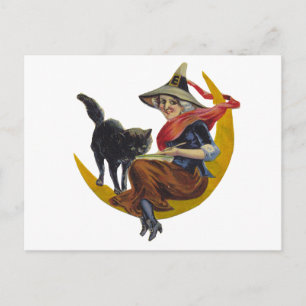 Vintage Halloween Witch Vykort