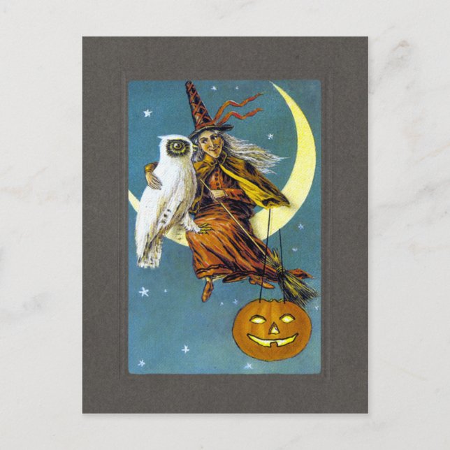 Vintage Halloween Witch Vykort (Framsida)