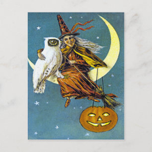 Vintage Halloween Witch Vykort