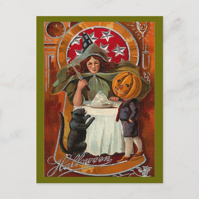 Vintage Halloween Witch Vykort (Framsida)