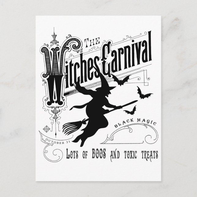 Vintage Halloween Witch Vykort (Framsida)