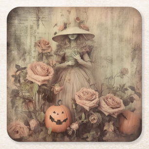 Vintage Halloween Witchcraft (9) Underlägg Papper Kvadrat