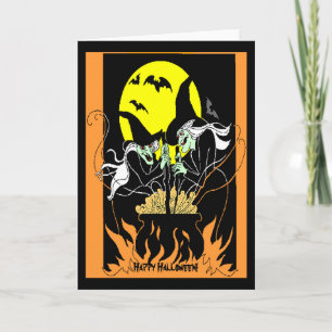 Vintage Halloween Witches Cauldron Card Kort