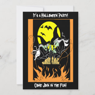 Vintage Halloween Witches Cauldron Inbjudningar