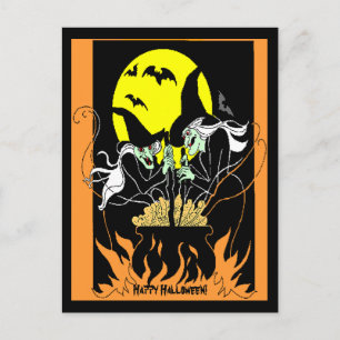 Vintage Halloween Witches Cauldron Vykort