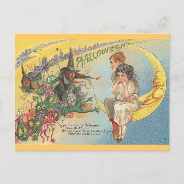 Vintage Halloween Witches Goblins Vykort (Framsida)