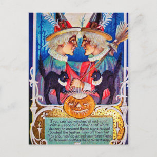 Vintage Halloween witches svarta katter vykort
