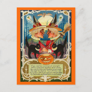 Vintage Halloween Witches Vykort