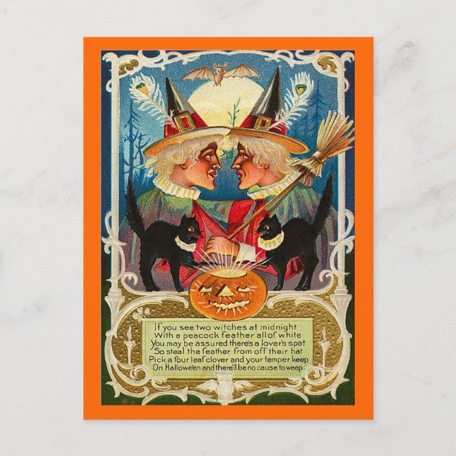 Vintage Halloween Witches Vykort (Framsida)