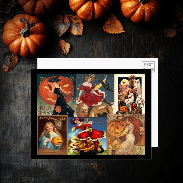 Vintage Halloween Women Montage Large Postcard Inbjudningar (Vintage Halloween Women Montage Large Postcard)
