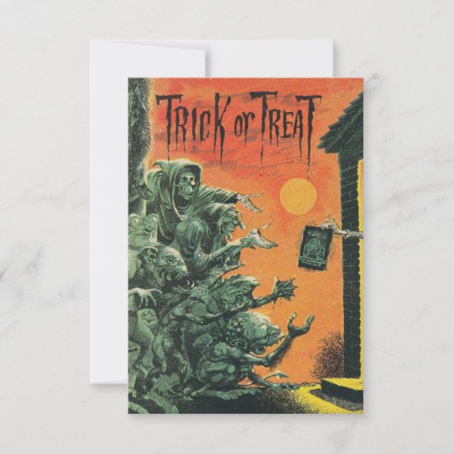 Vintage Halloween Zombie Bus eller godis (Framsida)