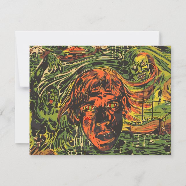 Vintage Halloween-zombies, Graffiti-gatukonst Inbjudningar (Framsida)