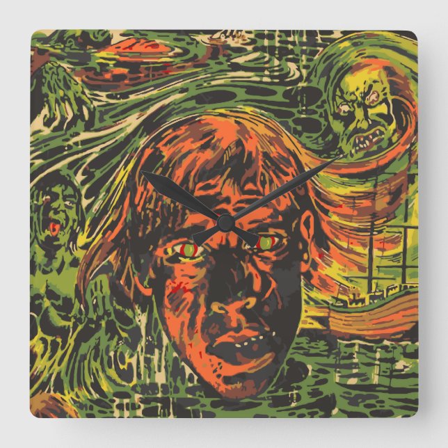 Vintage Halloween Zombies, Grafiti Street Art Fyrkantig Klocka (Framsida)