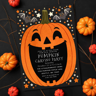 Vintage Halloweenfest för pumpa urgröpning Inbjudningar