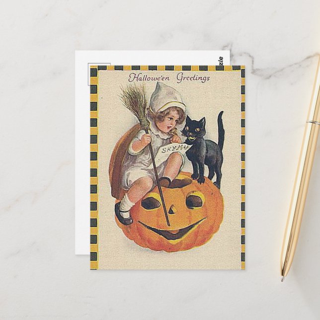 Vintage Halloweenhälsningar Vykort (Fram/Back In Situ)