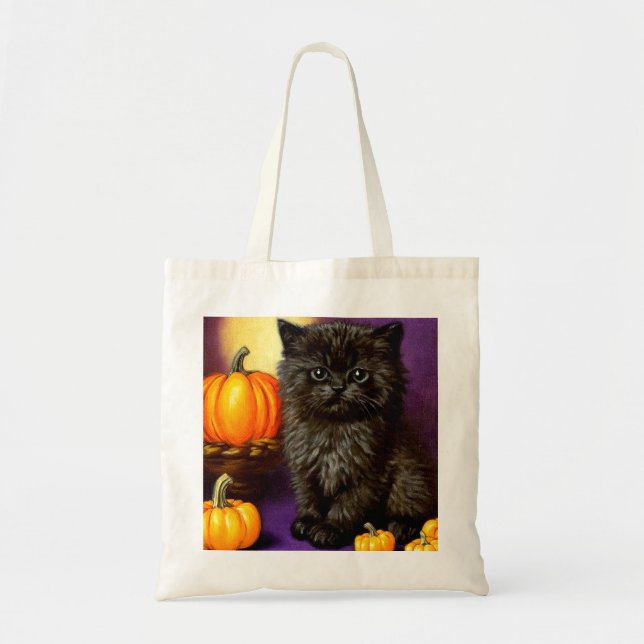 Vintage Halloweenkattunge Tygkasse (Framsidan)