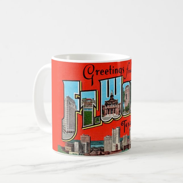 Vintage hälsning Fort Worth  Kaffemugg (Framsida vänster)