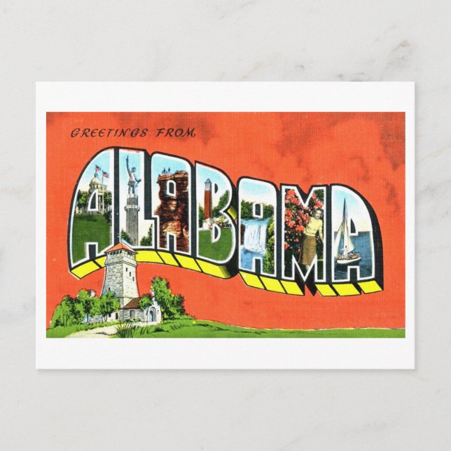 Vintage Hälsning från Alabama Vykort (Framsida)