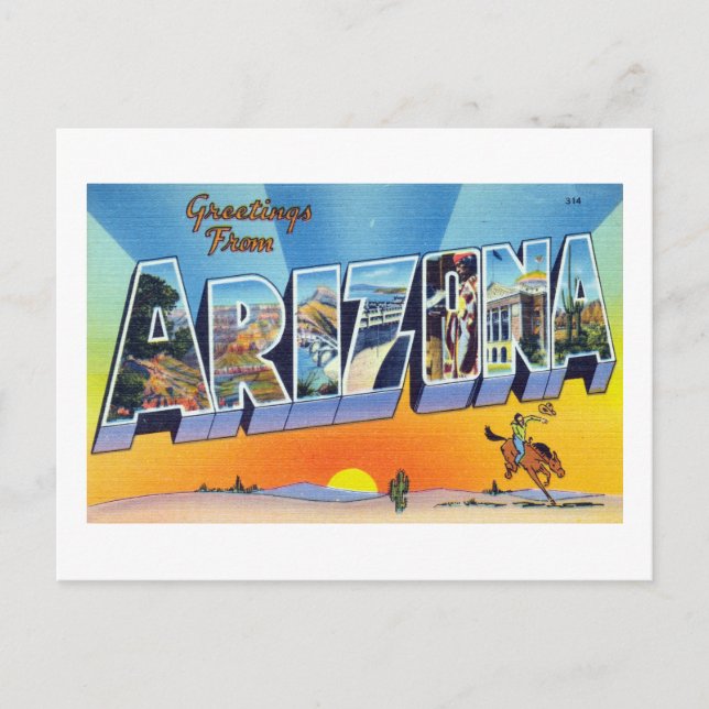Vintage Hälsning från Arizona Travel Poster Vykort (Framsida)