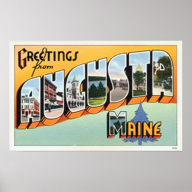 Vintage Hälsning från Augusta Maine Travel Poster (Framsidan)