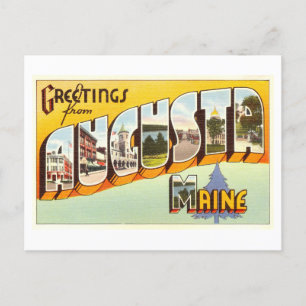 Vintage Hälsning från Augusta, Maine Vykort