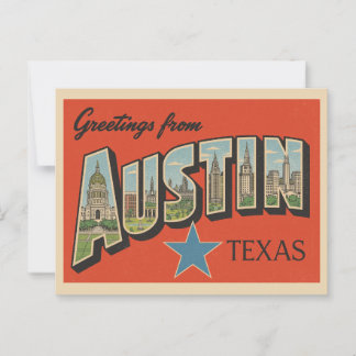 Vintage "Hälsning från Austin, Texas" Vykort