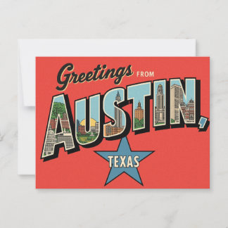 Vintage "Hälsning från Austin, Texas" Vykort