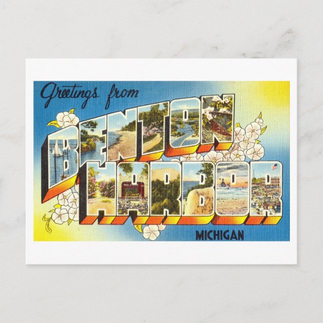 Vintage Hälsning från Benton Harbour, Michigan Vykort (Framsida)