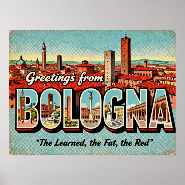 Vintage Hälsning från Bologna Poster (Framsidan)
