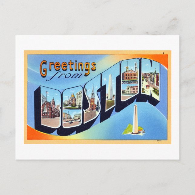 Vintage Hälsning från Boston Travel Poster Vykort (Framsida)