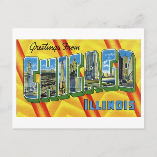 Vintage Hälsning från Chicago, Illinois Vykort (Framsida)