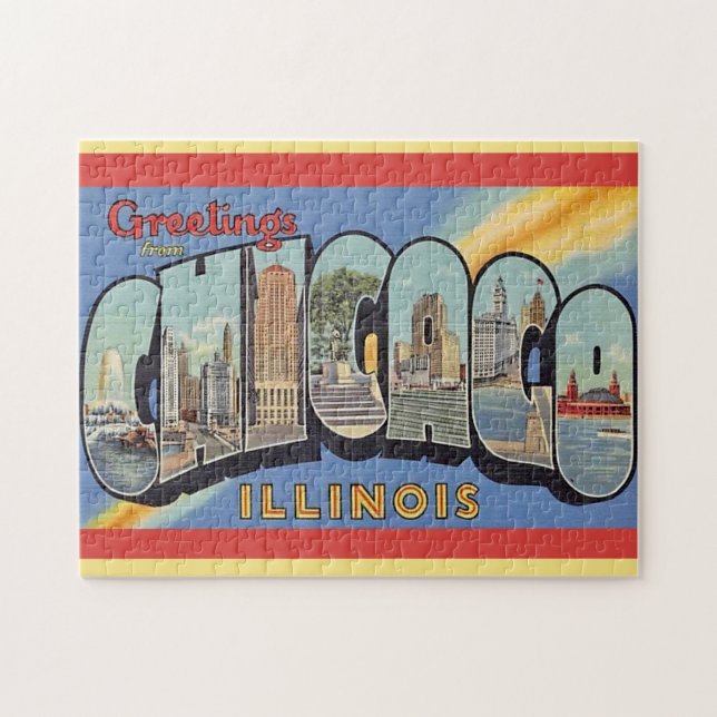 Vintage Hälsning från Chicago Pussel (Horisontell)