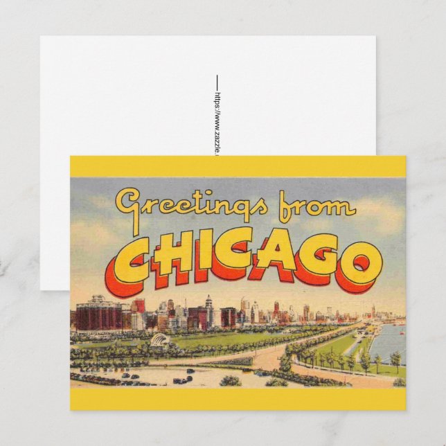 Vintage hälsning från Chicago  Vykort (Fram/baksida)