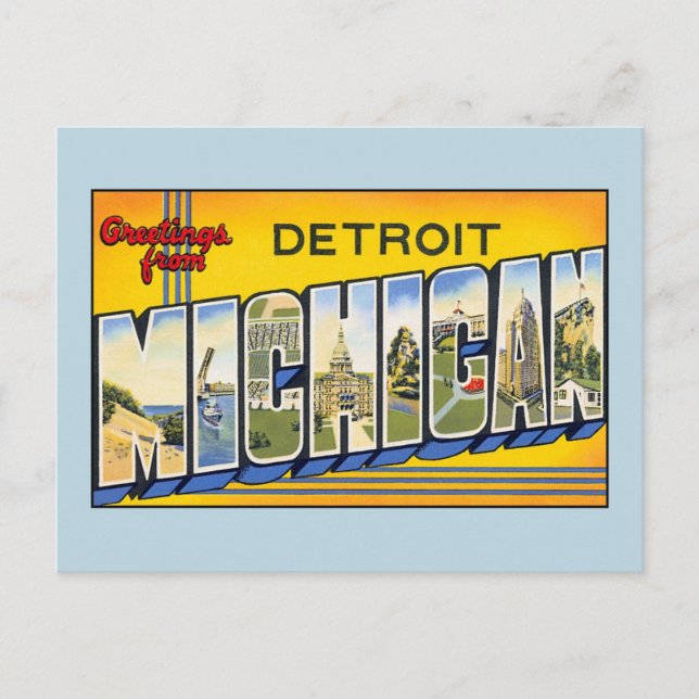 Vintage hälsning från Detroit Michigan Vykort (Framsida)
