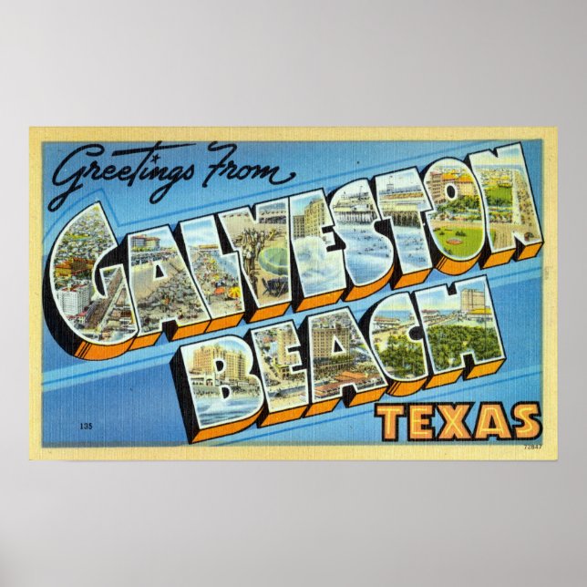 Vintage Hälsning från Galveston Beach Texas Poster (Framsidan)