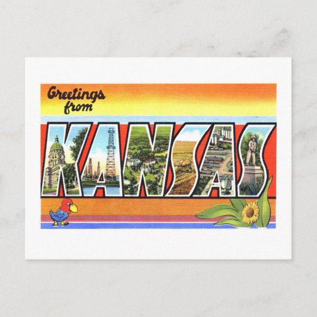 Vintage Hälsning från Kansas Vykort (Framsida)