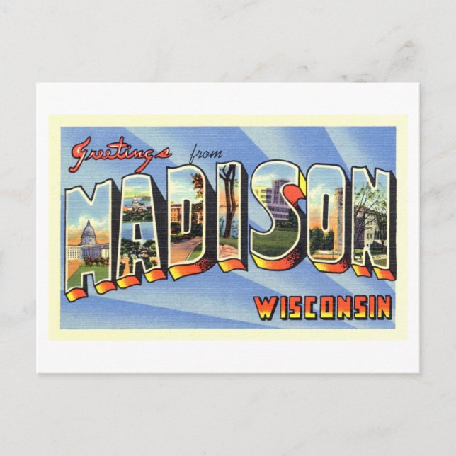 Vintage Hälsning från Madison, Wisconsin Vykort (Framsida)