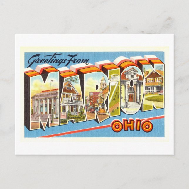 Vintage Hälsning från Marion, Ohio Vykort (Framsida)