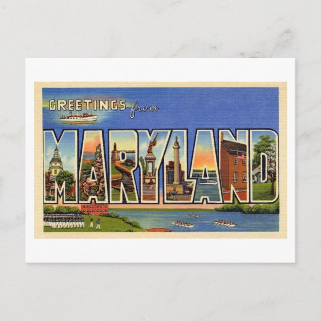 Vintage Hälsning från Maryland Vykort (Framsida)