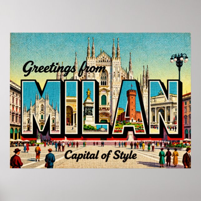 Vintage Hälsning från Milano Poster (Framsidan)