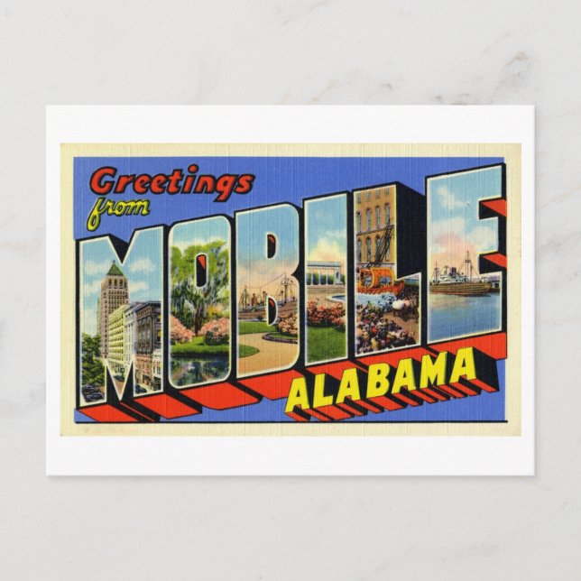 Vintage Hälsning från Mobile, Alabama Vykort (Framsida)