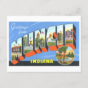 Vintage Hälsning från Muncie, Indiana Vykort