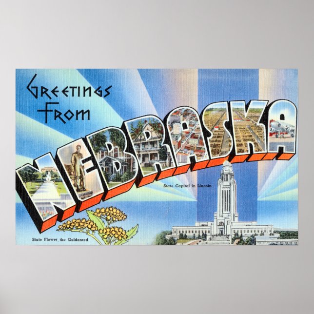 Vintage Hälsning från Nebraska Travel Poster (Framsidan)