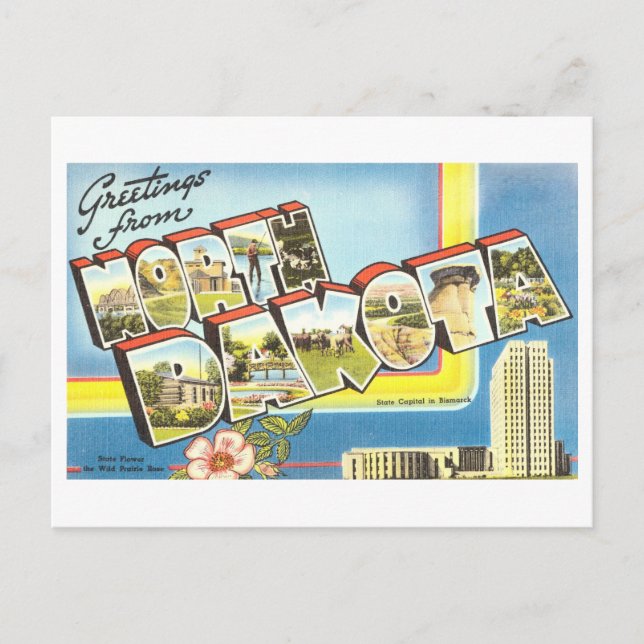 Vintage Hälsning från North Dakota Vykort (Framsida)