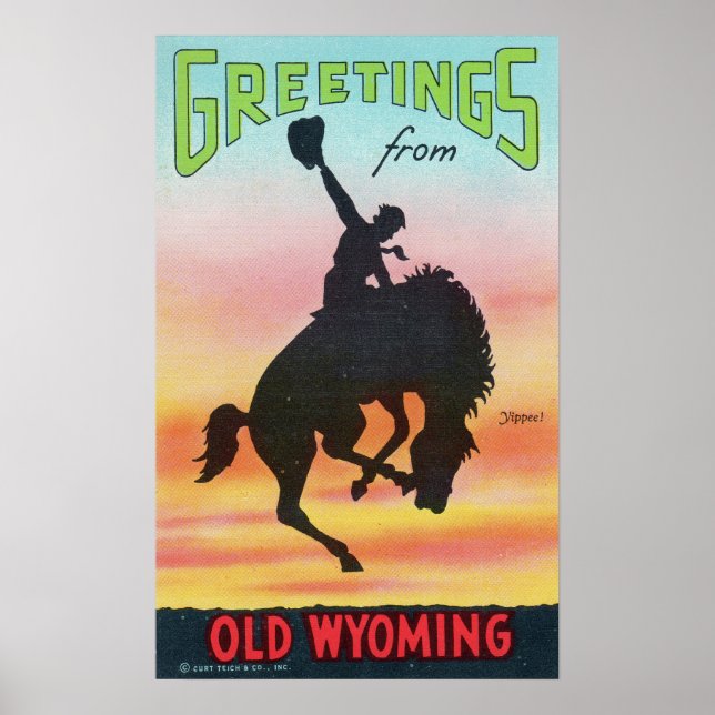 Vintage Hälsning från Old Wyoming Cowboy Poster (Framsidan)