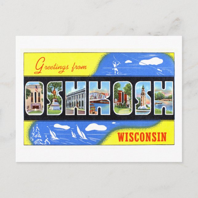 Vintage Hälsning från Oshkosh, Wisconsin Vykort (Framsida)