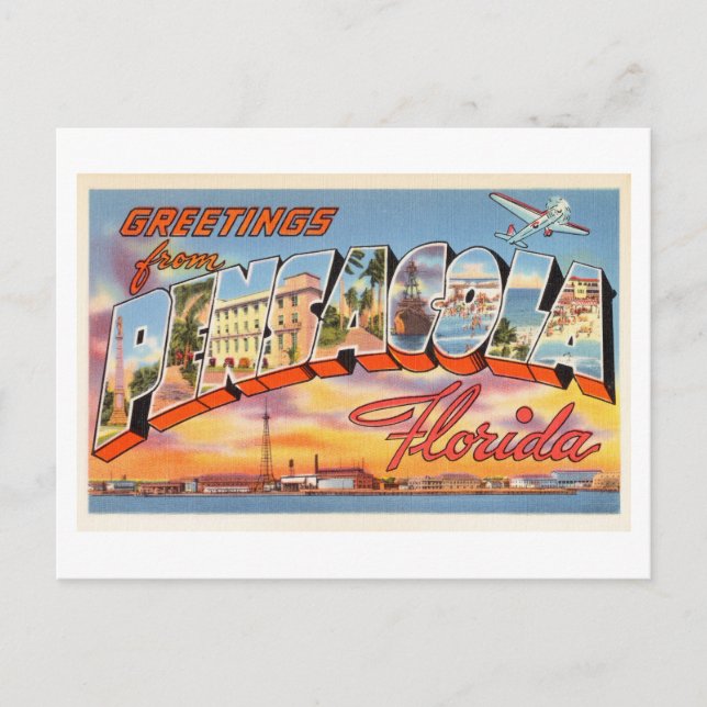 Vintage Hälsning från Pensacola, Florida Vykort (Framsida)