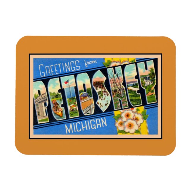 Vintage hälsning från Petoskey Michigan Magnet (Horisontell)