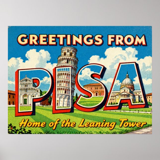 Vintage Hälsning från Pisa Poster (Framsidan)