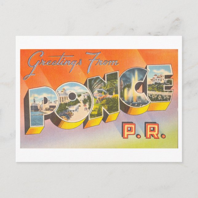 Vintage Hälsning från Ponce, Puerto Rico Vykort (Framsida)